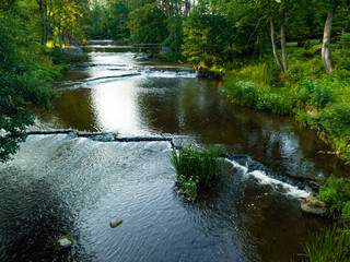 Cascades on the river in summer.