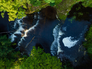 Cascades on the river in summer.
