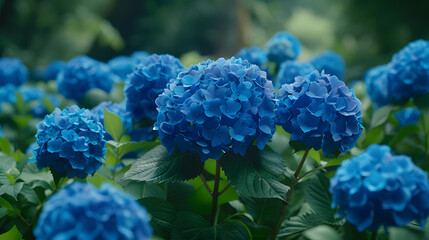 Blue hydrangea flower close-up. Beautiful soft color Hortensia art design.