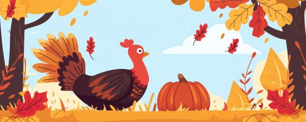 Thanksgiving digital banner, holiday promotion, flat design illustration