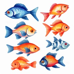 Naklejka premium Colorful Cartoon Fish Illustration - Vibrant Aquarium Fish Clipart for Kids and Sea Life Projects