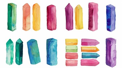 Naklejka premium Erasers in different shapes,Clipart, watercolor illustration, Perfect for nursery art The style is hand drawn, white background