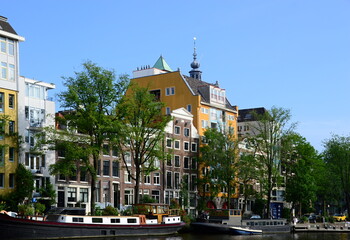 Typical Canal in the Old Town of Amsterdam, Netherlands