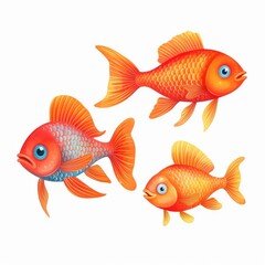 Fototapeta premium Vibrant Illustration of Three Colorful Goldfish on White Background - Perfect for Print, Digital Art, and Marine-Themed Designs