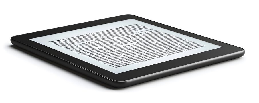 Black E-Reader with Text on Screen 3D Illustration