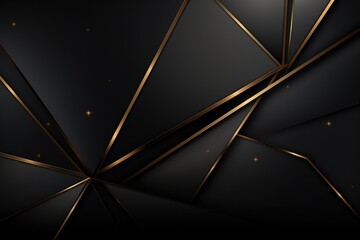 Abstract geometric dark background with gold lines and highlights.