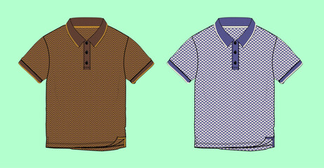 Boys and men's micro pattern zig zag short sleeve polo flat sketch outline vector fashion illustration template. 