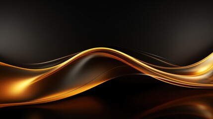 Abstract glowing gold wave on black background.