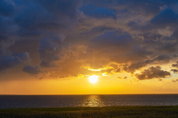 Evening Sky with Dramatic Clouds Over the Lake. Dramatic Sunset Over the Lake. The Sabbath. National Sunset Day. Vortsjarve Lake Estonia