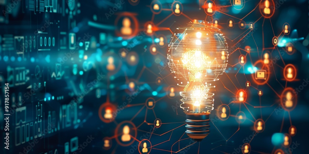 Aufkleber a bright light bulb illuminated by a ring of ai symbols, like data nodes and virtual networks, showc