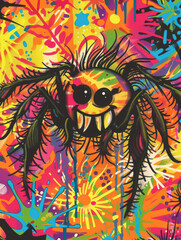 Fototapeta premium Spider in 70s Retro Style - colorful wallpapers