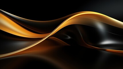 Abstract gold and black flowing waves background.