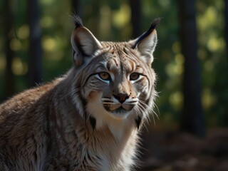 Fototapeta premium Majestic Lynx in the Heart of a Sunlit Forest Wilderness