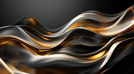 Obraz premium Abstract gold and black metallic wave background.
