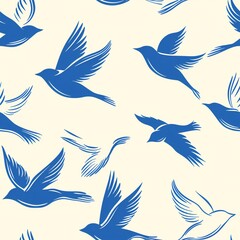 Fototapeta premium minimalist seamless pattern with dove, blue on white