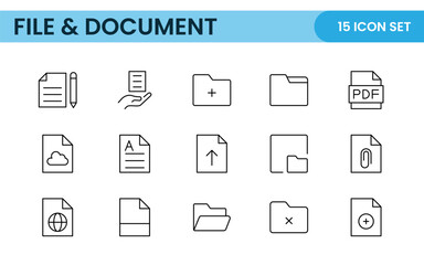 Document outline icons. Document icon set. Set of outline icons related to document, files, message, security. Linear icon collection.