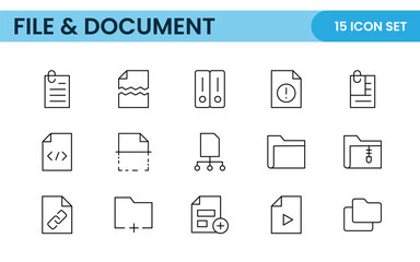 Document outline icons. Document icon set. Set of outline icons related to document, files, message, security. Linear icon collection.