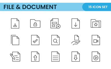 Document outline icons. Document icon set. Set of outline icons related to document, files, message, security. Linear icon collection.