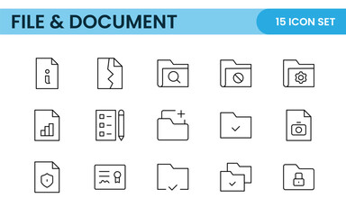 Document outline icons. Document icon set. Set of outline icons related to document, files, message, security. Linear icon collection.