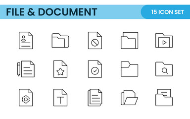 Document outline icons. Document icon set. Set of outline icons related to document, files, message, security. Linear icon collection.