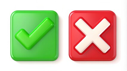 A bright green checkmark and red cross symbols on a white background, indicating correct and incorrect answers or right and wrong choices.