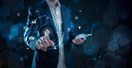 future network concept Hand touching the Metaverse Universe, A Conceptual Shift in Digital Transformation for Next-Generation Technology.