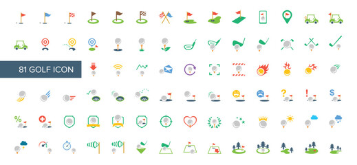 Set of 81 golf icon collection.Vector illustration. Perfect for logos, stats and infographics.
