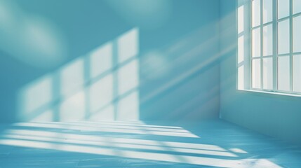 Obraz premium A room with a blue wall and a window