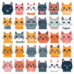 Obraz premium Cute Cat Faces Illustration - Colorful Cartoon Style Cat Heads Pattern for Kids and Pet Lovers
