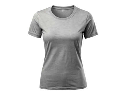 Gray Color short sleeve women t-shirts front view on transparent background.