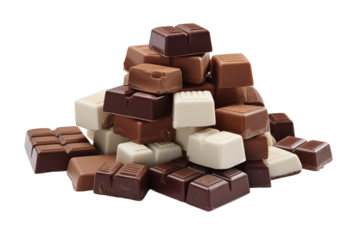 Chocolates on transparent background. Topics related to chocolate. World of chocolate. Chocolate professions. Chocolate maker job offer. Images for graphic designer. Chocolates isolated. PNG Cutout.