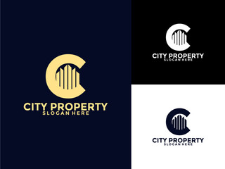 Letter C with City Building logo icon design vector, Property Logo design template inspiration