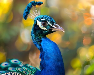Colorful peacock displaying its magnificent feathers in vibrant detail © Thares2020