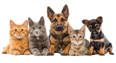 Group of pets isolate on transparent background.