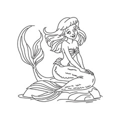 Mermaids exploring a magical underwater garden coloring book page for kids