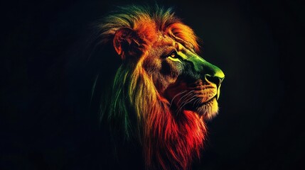 Majestic Lion with Rasta Colors