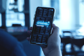 Concept of modern technology improvement of future. Software update of Smartphone. hardware upgrade...