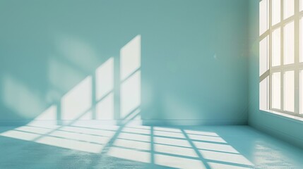 Obraz premium A large window in a room with a blue wall