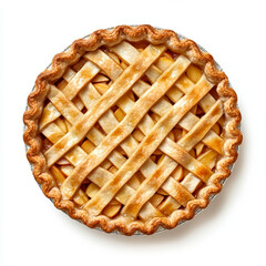 Thanksgiving apple pie with lattice crust, isolated on white background, top view 