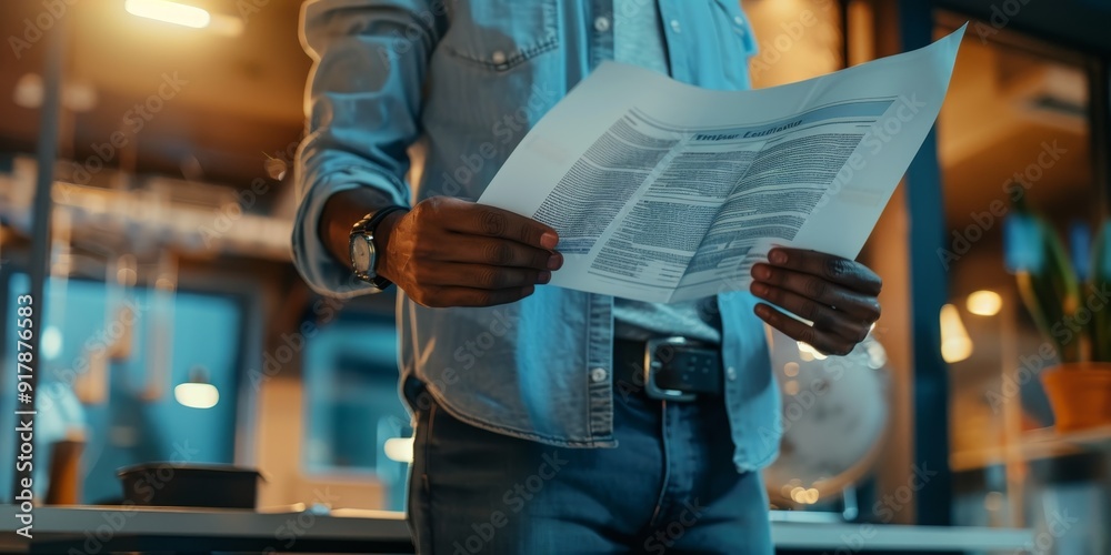 Aufkleber a focused professional examining a policy document, highlighting their commitment to understanding a