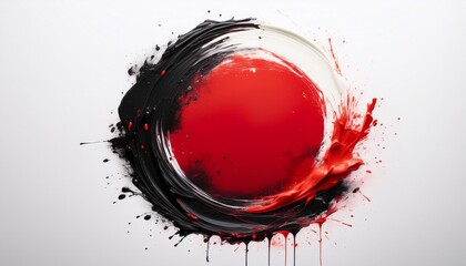 Fototapeta premium Dynamic Expressions: Red and Black Ink Circles on White Background