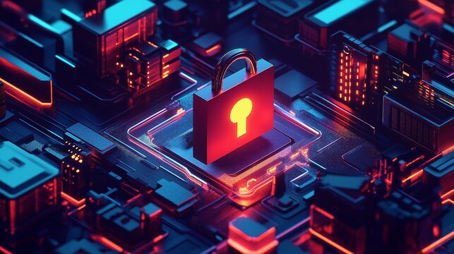 An isometric representation of a security breech or hacking attempt. three-dimensional rendering