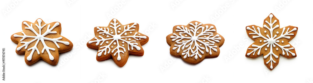 Sticker Festive Christmas gingerbread cookies shaped like snowflakes decorated with white icing, perfect for holiday-themed baking and winter celebrations