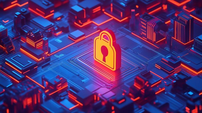 An isometric representation of a security breech or hacking attempt. three-dimensional rendering