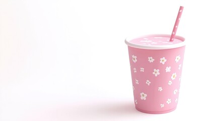 Stylized anime drink in a whimsical cup with a straw, isolated on a white background
