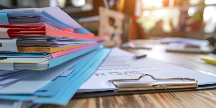 Close-up of various policy documents and manuals with visible content and annotations, laying on a desk, representing organized and detailed business guidelines and procedures