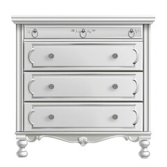 Minimalist White Bedroom Dresser Isolated on White Background - Photorealistic Furniture Element for Interior Design Concepts