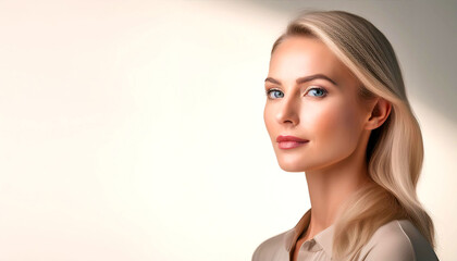 Naklejka premium A minimalist portrait of a blond woman exuding a sense of inner peace and contentment. 2