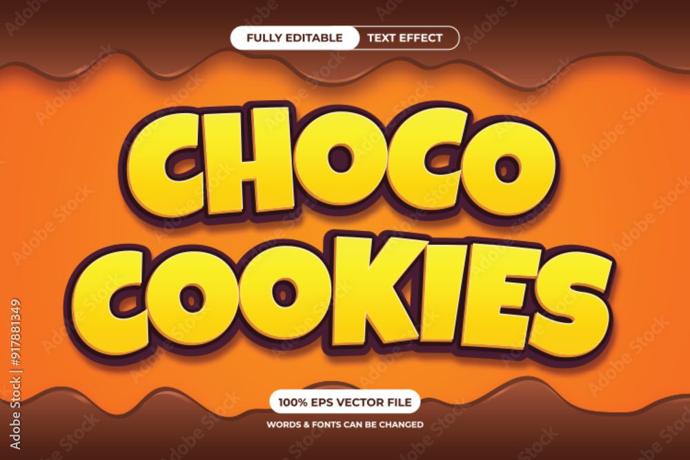 Fototapete a choco cookies text effect design with editable text and fonts. the design features a 3d effect, a 