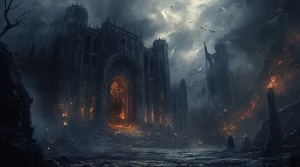 Burning Ruins of a Gothic Cathedral